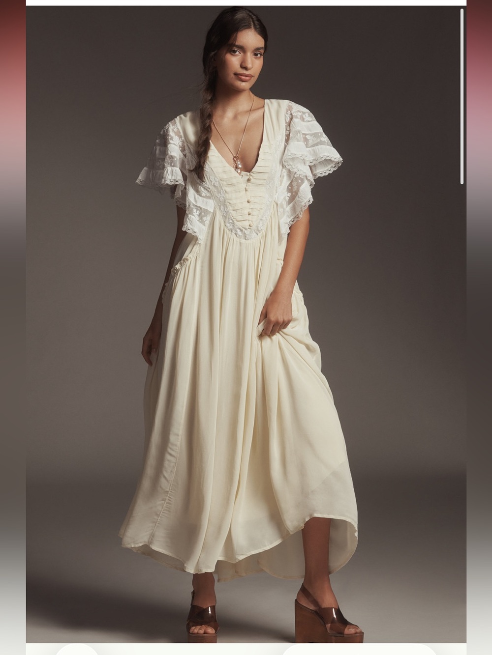 Free People V-Neck Flutter Sleeve Midi Dress